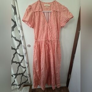 Christy Dawn Rasberry Vine Floral Pink Cotton Midi Dawn Dress Small